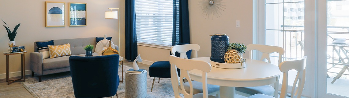 Dining room and living room of Cromwell apartment